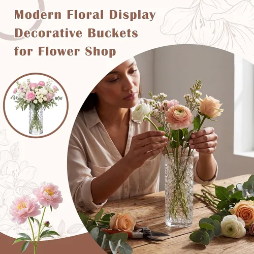 Vista 4 de Mumufy 24 piezas de jarrones de flores de plástico en masa, pequeños jarrones transparentes para centros de mesa, decoraciones de boda, banquetes
