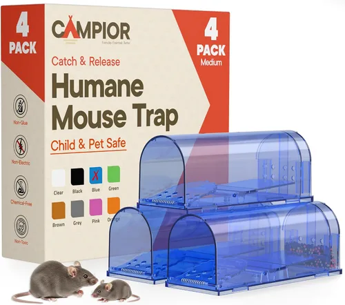 Vista 11 de Paquete de 4 trampas para ratones de color gris humano, atrapadas y liberadas para interiores y exteriores, seguras para mascotas y niños, jaula