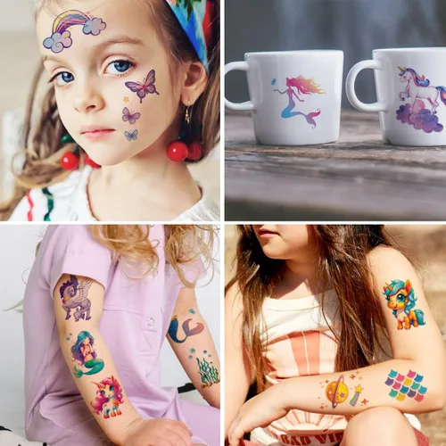Vista 5 de CHARLENT Tatuajes temporales con purpurina para niñas, 12 hojas de tatuajes temporales con purpurina para niñas, regalos de fiesta de cumpleaños