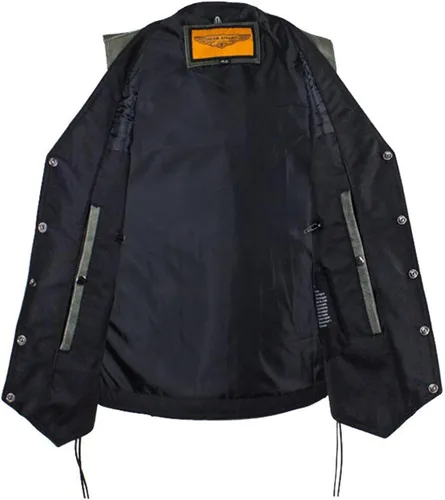 Vista 6 de GARGOYLE BELLS Chaleco de cuero negro para hombre, chaleco de cuero de vaca con forro de motociclista para hombres