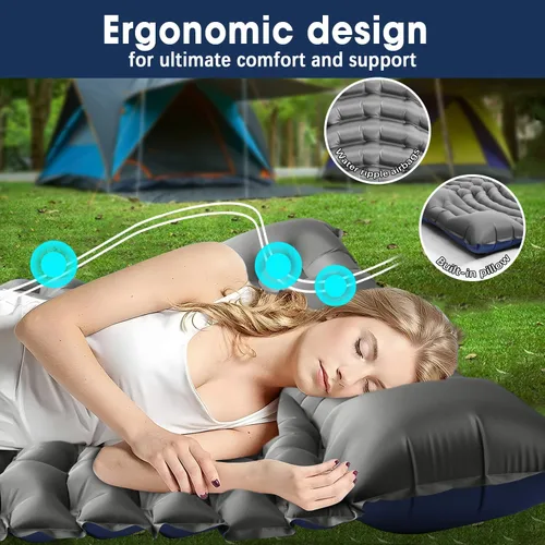 Vista 3 de Colchoneta doble para acampar con almohada y bomba de pie incorporada Gris (Cool Grey)