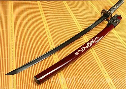 Vista 3 de GLW Espada 41' Damasco Plegado Arcilla Templado Negro Japonés Samurai Katana Espada Sharp