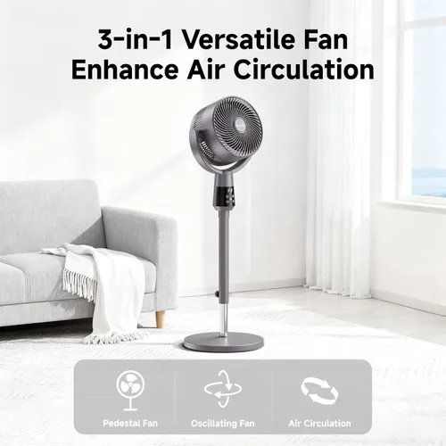 Vista 2 de Ventilador de pedestal oscilante, ventilador de pie ultra silencioso de 25 dB con 8 velocidades, temporizador de 12 horas, circulación de aire