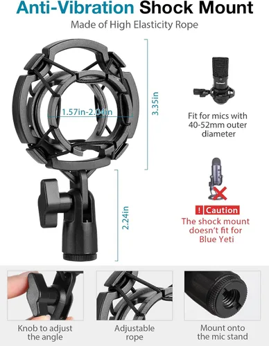 Vista 4 de InnoGear Soporte de micrófono de escritorio, mesa de escritorio con base ponderada, clip de micrófono de 3/8 a 5/8 pulgadas, altura ajustable