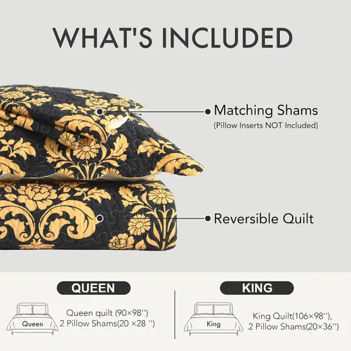 Vista 7 de Juego de edredón 100% algodón tamaño Queen, colcha floral suave prelavada, juego de ropa de cama ligera de 3 piezas para todas las estaciones, ropa