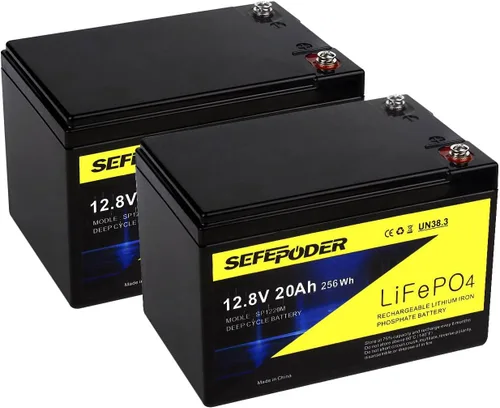 Vista 8 de SEFEPODER Batería de ciclo profundo LiFePO4 de litio de 12 V 20 Ah, batería recargable de 4000 ciclos para iluminación, rueda eléctrica, buscador