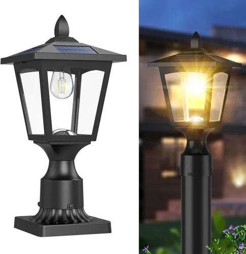 Vista 8 de Luces Solares para Postes, Lámpara Solar de Poste de 6000K de Anochecer a Amanecer con Base de Montaje para Poste, Luces Solares para Postes