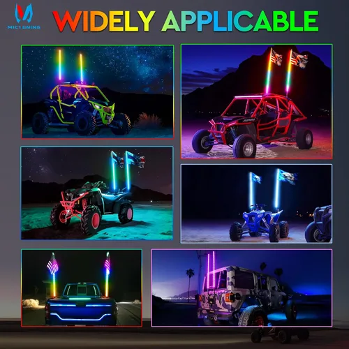 Vista 7 de MICTUNING 1 luz LED en espiral de 3 pies con 4 banderas, control remoto RF, persecución RGB iluminada con interruptor basculante, para UTV, ATV