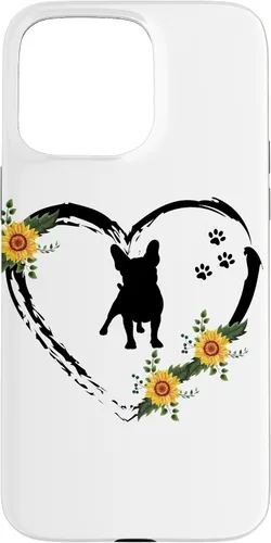 Vista 28 de iPhone 16 French Bulldog With Paw Prints And Sunflower Heart On White Case
