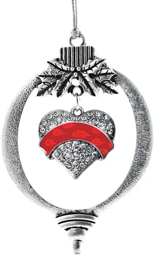 Vista 103 de Inspired Silver - Red Merry - Adorno de Navidad plateado - Adorno de árbol de Navidad con dije de corazón con circonita cúbica - Decoración colgante