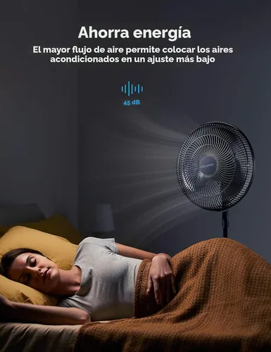 Vista 6 de PELONIS Ventilador de pedestal de 16 pulgadas para dormitorio, ventilador oscilante, 3 velocidades, oscilación de 90°, altura ajustable, ventilador