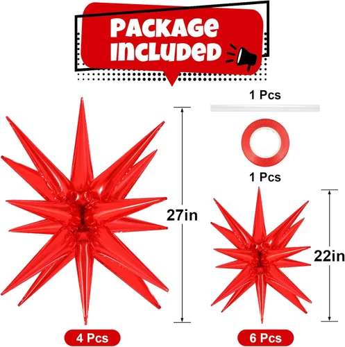 Vista 2 de 10 unidades de globos de estrella roja explosión globos de estrella fulgurante globos de cono de papel de aluminio mágicos para decoraciones