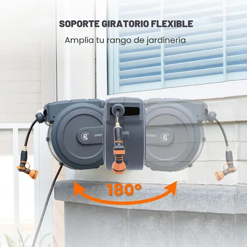 Vista 3 de Giraffe Tools AW30 - Carrete de manguera de jardín retráctil de 1/2 pulgada x 100 pies, carrete de manguera de agua montado en la pared, rebobinado