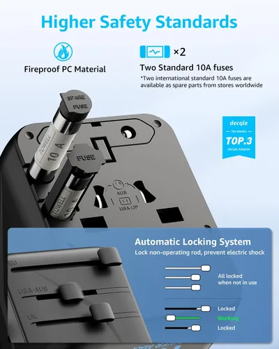 Vista 6 de Adaptador de viaje universal, adaptador de enchufe de viaje internacional con 2 puertos USB-C y 2 puertos USB-A, con toma de corriente AC adicional