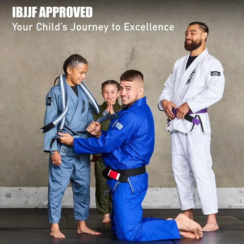 Vista 6 de Elite Sports Kids BJJ GI - Kimono brasileño Jiujitsu Gi con tela preencogida y cinturón, para niños y jóvenes, aprobado por la IBJJF