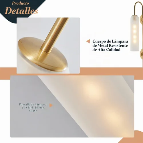 Vista 3 de BOKT Apliques de pared modernos de mediados de siglo con enchufe para interiores, largos, oro cepillado, vidrio blanco leche, apliques