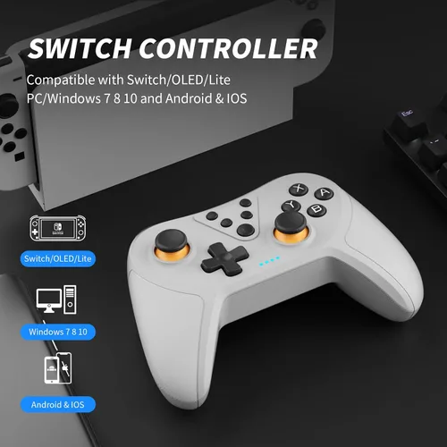 Vista 3 de Honghao Switch Controller, Wireless Pro Game Controllers For Nintendo SwitchOLEDLitePCIOS, Remote Gamepad With TurboVibration6-axis Motion (White)