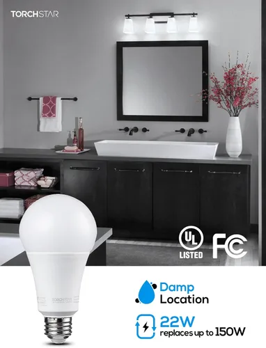 Vista 4 de TORCHSTAR Bombillas LED A21 regulables, CRI 80, bombilla LED superbrillante equivalente a 150 W, 22 W, certificación UL y Energy Star, 25,000 horas