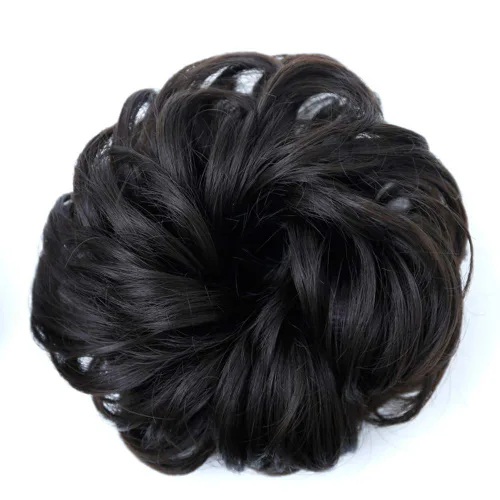 Vista 2 de Extensiones de moño rizado ondulado para mujer, extensiones de moño desordenadas, postizos sintéticos, color negro y marrón