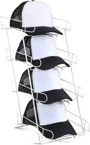 Vista 8 de Zonon Soporte de exhibición de sombreros de 4 niveles de alambre para encimera, estante de exhibición de sombreros de béisbol boutique para Negro