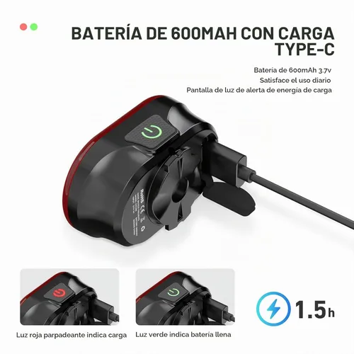 Vista 5 de Luz trasera para bicicleta, sensor de freno inteligente, parte trasera de bicicleta, luz principal + subluz de encendido/apagado automático, 4 x 5