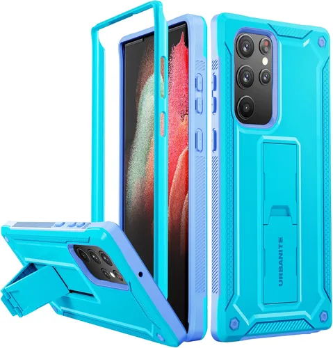 Vista 23 de URBANITE Funda protectora resistente a prueba de golpes para Samsung Galaxy S21 FE 5G, de grado militar, con protector de pantalla y soporte