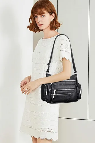 Vista 8 de Over Earth Bolsos cruzados de cuero genuino para mujer con múltiples bolsillos