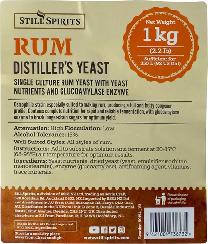 Vista 2 de STILL SPIRITS LEVADURA DESTILADOR DE RON 2.2 lbs Hace 92 galones de puré de ron