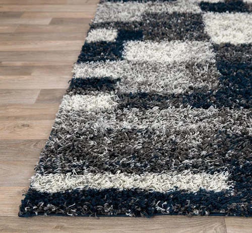 Vista 6 de Rugshop Alfombra de felpa de cuadros modernos desgastados azul marino, no desprende pelusa, suave para sala de estar, comedor y oficina, 7 pies 10