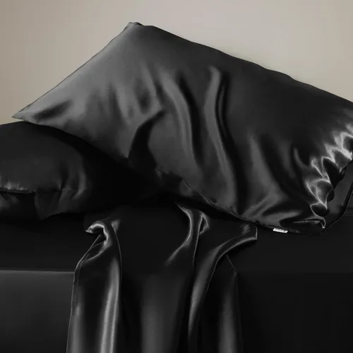 Vista 3 de LILYSILK Funda de edredón de seda negra para cama individual, fundas de edredón de seda de 19 momme