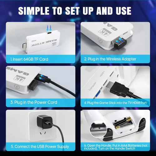 Vista 4 de Upgrade Retro Gaming Console, Retro Game Console Stick 20.000+ Classic Video Games, Plug & Play Game Stick HDMI 4K for TV with 2 Wireless