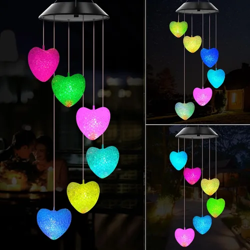 Vista 13 de Campanillas de viento solares para exteriores, luces que cambian de color, regalo para mujeres, mamá, abuela, hermana, mejores regalos, campanillas