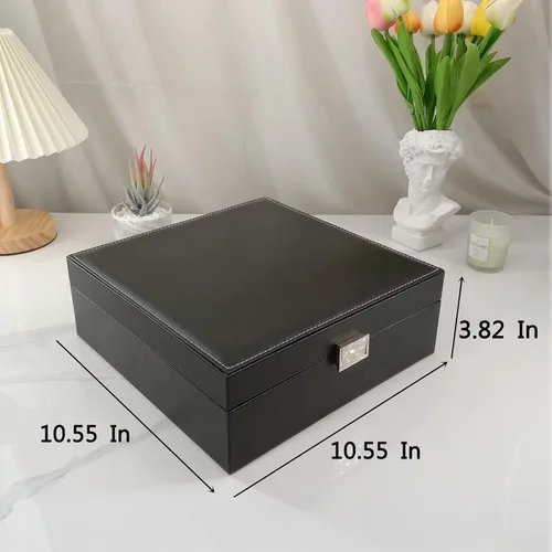 Vista 2 de BOOVO Joyero de piel sintética con cerradura organizador de joyas multifuncional para mujer adecuado para almacenamiento collares anillos pulseras