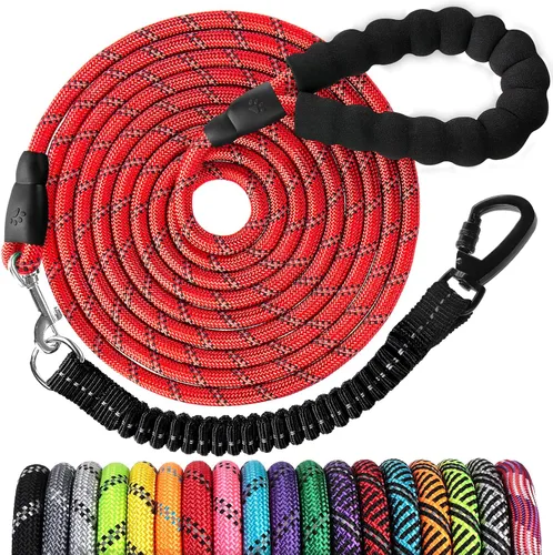Vista 40 de Correa de perro de cuerda de 3 pies: correa resistente con gancho giratorio bloqueable, hilos reflectantes, bungee y asa acolchada - Correa