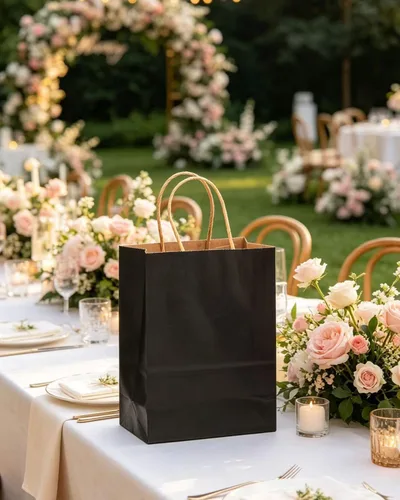 Vista 5 de qiqee Paquete de 50 bolsas de regalo de papel negro con asas a granel 13"x10.3"x4.6" bolsas de favor para fiestas de tamaño grande múltiples usos