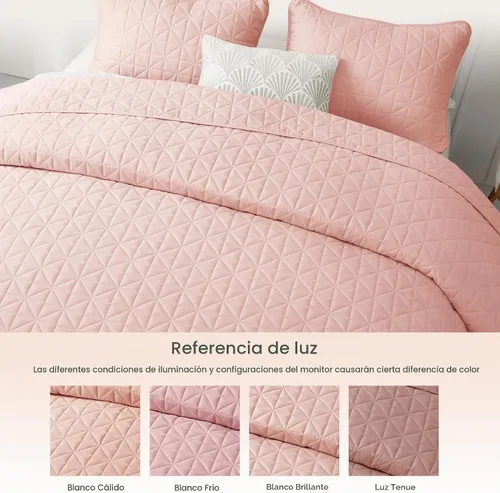 Vista 4 de Exclusivo Mezcla Quilts - Juego de ropa de cama tamaño King, color rosa Cuadrícula Rosa