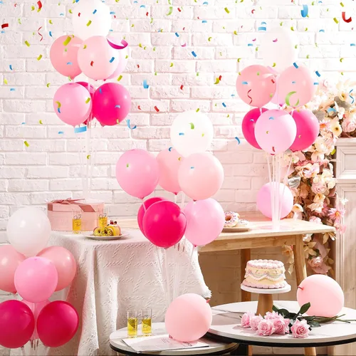 Vista 4 de Gejoy Juego de 4 soportes de globos rosas para centros de mesa, soportes de látex para globos de mesa para baby shower, cumpleaños, boda