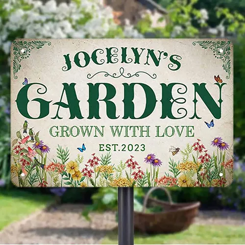 Vista 16 de Letreros de metal personalizados con nombre hechos en Estados Unidos, letrero de jardín vintage personalizado, impermeable, vintage, impresión