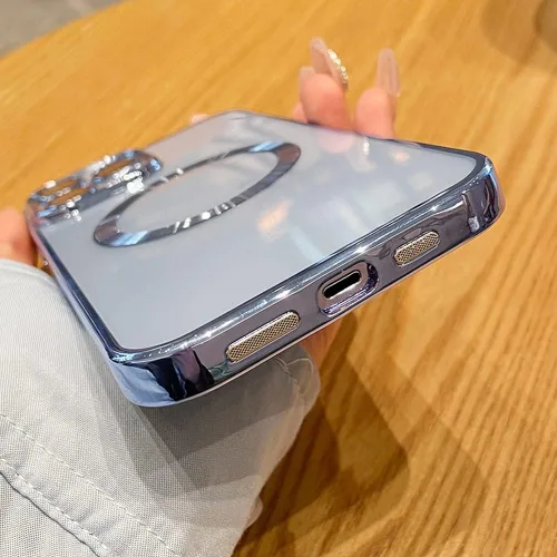 Vista 5 de Funda magnética transparente para iPhone 14 Pro con protector de lente de cámara, funda de protección completa compatible con MagSafe elegante funda
