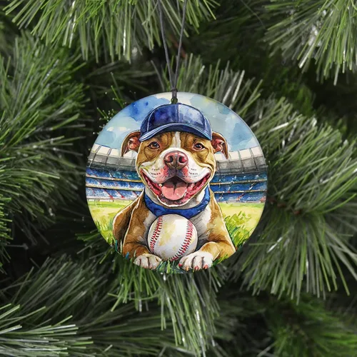 Vista 2 de Adorno de Navidad de Pitbull - Adorno colgante deportivo para el hogar con diseño temático de béisbol - Adorno de disco acrílico 2025 para árbol