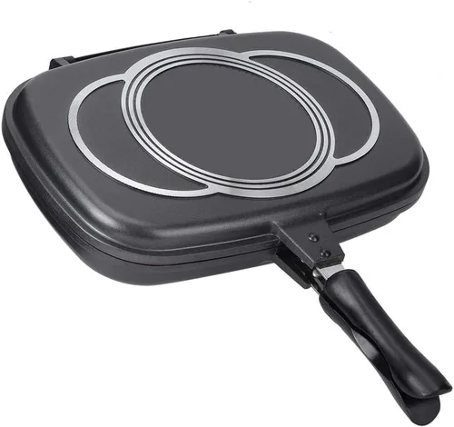 Vista 5 de Sartén para barbacoa de doble cara, sartén portátil con tapa antiadherente, herramienta de cocina, utensilios de cocina, cocina con mango