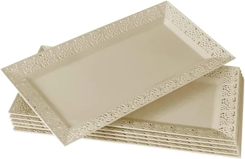 Vista 13 de Silver Spoons Bandejas de encaje desechables para bodas y cenas de lujo 6 piezas Oro 14' x 7.5