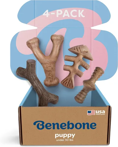 Vista 10 de Benebone Puppy Wishbone - Juguete masticable para perro, fabricado en Estados Unidos, sabor a tocino real, pequeño