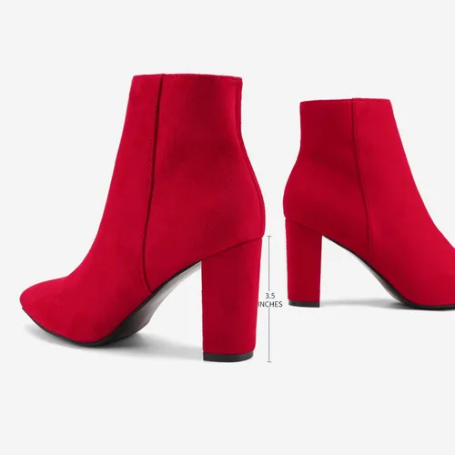 Vista 5 de DREAM PAIRS - Botines de tacón grueso para mujer, botas hasta el tobillo con punta puntiaguda