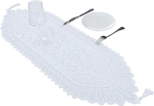 Vista 16 de rockcloud Camino de mesa de encaje para decoración de banquetes de boda, decoración de mesa de fiesta de Navidad, blanco, 13 x 70 pulgadas White E