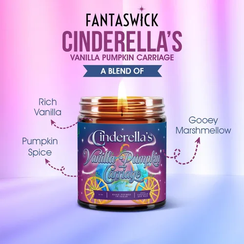 Vista 2 de s Cinderella's Vanilla Pumpkin Carriage Vela perfumada Cera de soja de coco 100% natural y mecha de algodón en tarro de vela ámbar Vertido a