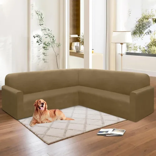 Vista 48 de HDCAXKJ Fundas de sofá seccional de esquina de terciopelo elástico en forma de L, juego de fundas deslizantes suaves y gruesas en forma de U