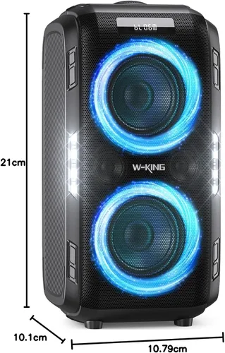 Vista 10 de W-KING 270W PEAK Altavoz de Fiesta Grande Bluetooth Más Fuerte/12 Graves Personalizados/Subwoofer Masivo de 125dB 6.5''x2 con Graves Profundos, Gran