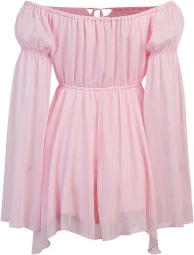 Vista 6 de Vestido de hada renacentista para mujer, vestido de verano con manga acampanada, vestido corto de gasa con hombros descubiertos, vestido de corsé