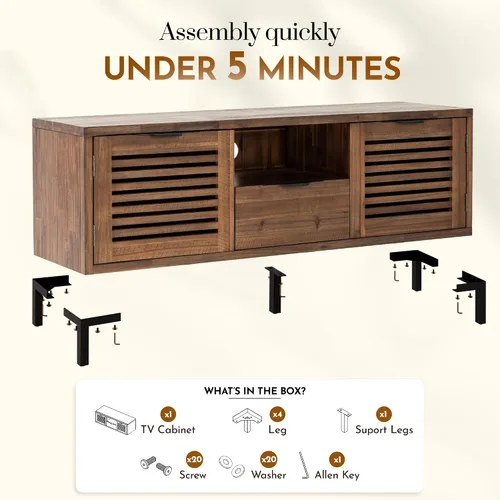Vista 3 de Bme Millie - Soporte de TV de madera maciza para televisores de hasta 65 pulgadas, moderno soporte de TV de estilo granja con encanto rústico